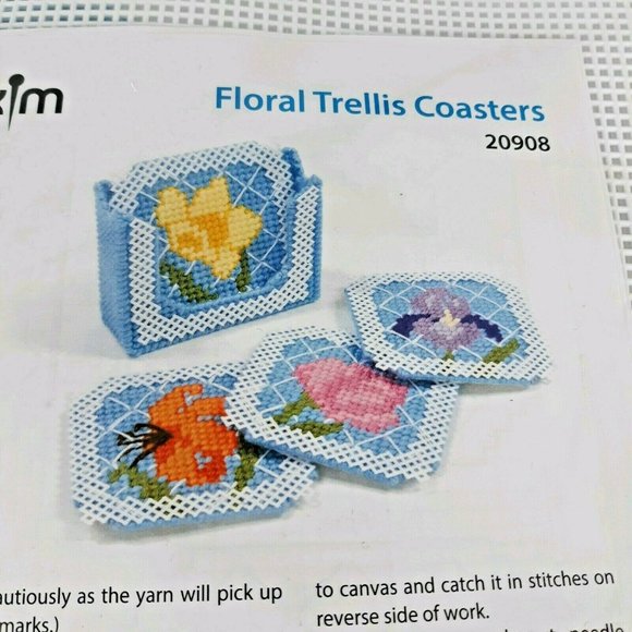 Mary Maxim Floral Coasters Cross Stitch Set Kit - Picture 1 of 6